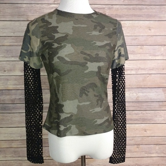 🔹Camouflage 🔹Top with mesh sleeves - Picture 2 of 7